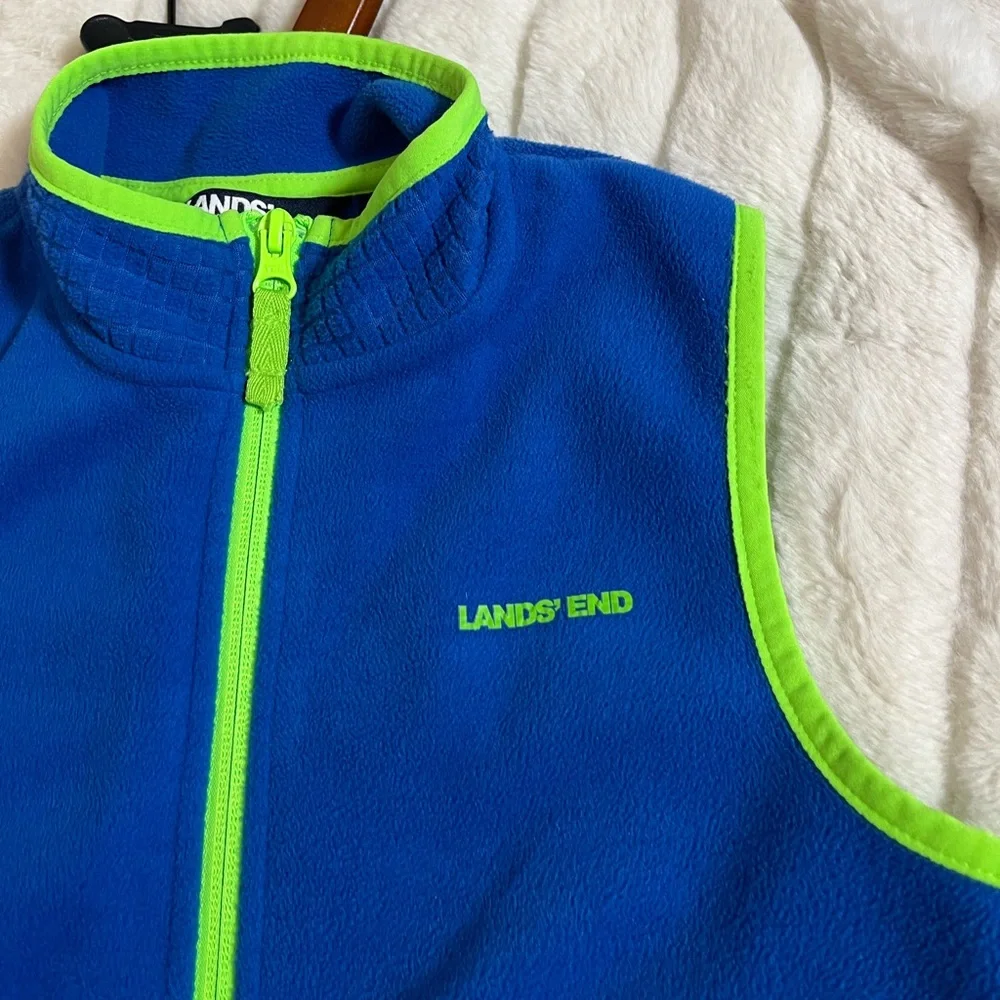 Lands End Kids S 6/7 Fleece Bright Blue Green Full Zip Hiking Camp Spring Vest